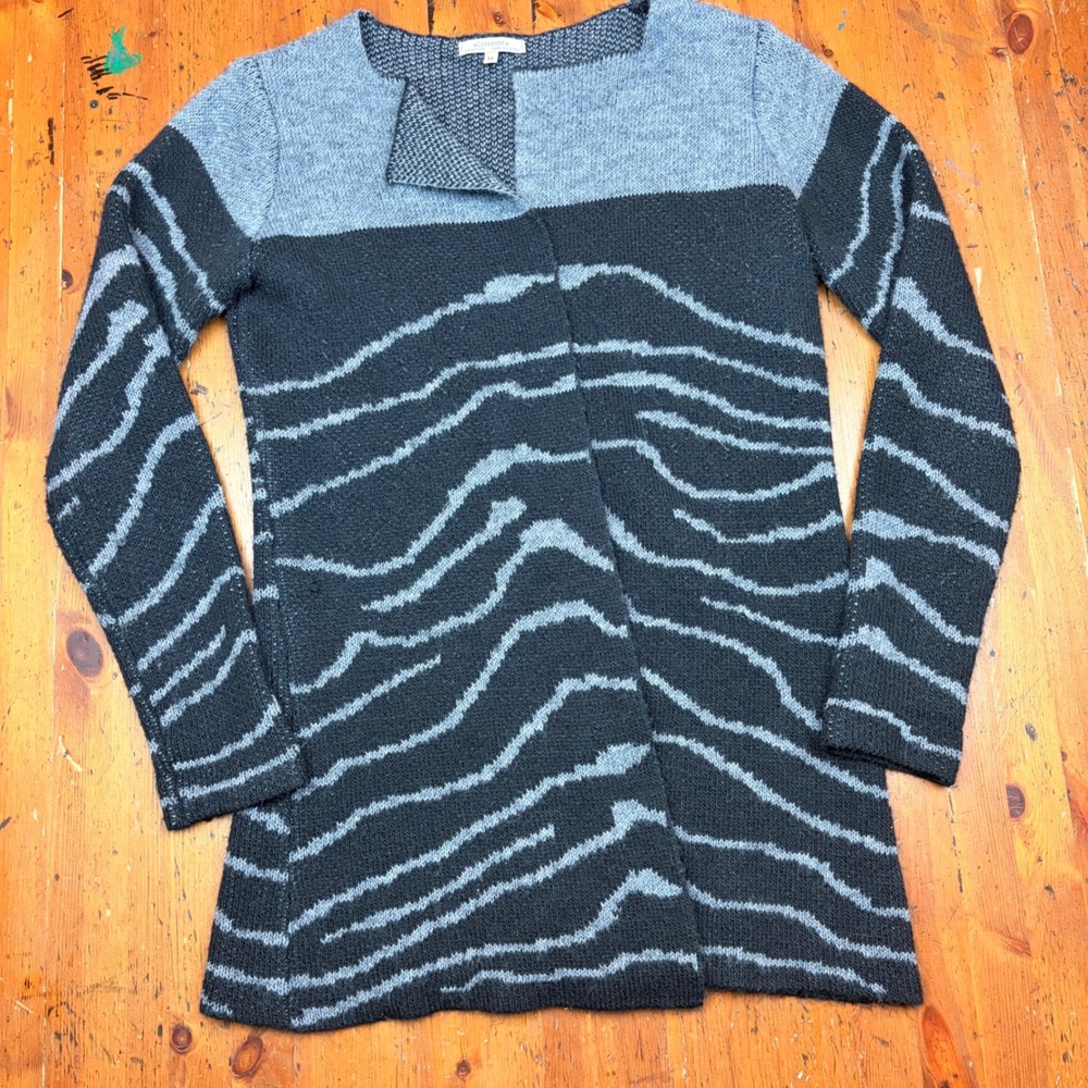 Elisabetta Collection Wool Alpaca Knit Cardigan Italy Womens M Gray Zebra Stripe